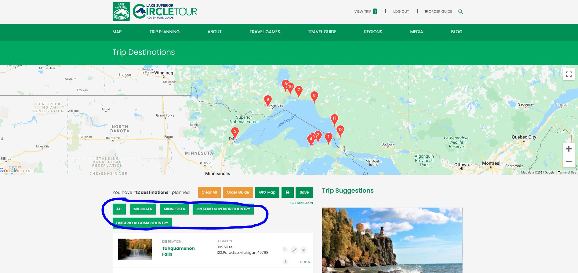 Lake Superior Circle Tour Trip Planner - Regions